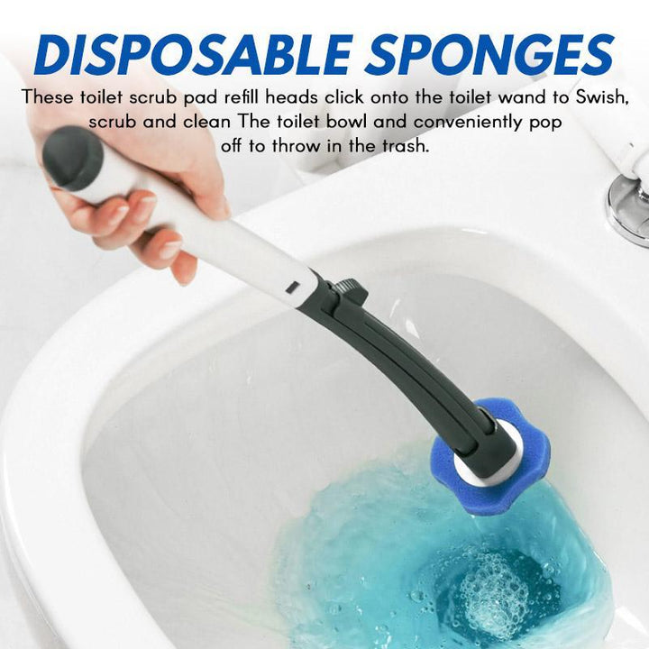 Bathroom cleaning kit: disposable toilet wand and germ-killing scrubbing pads