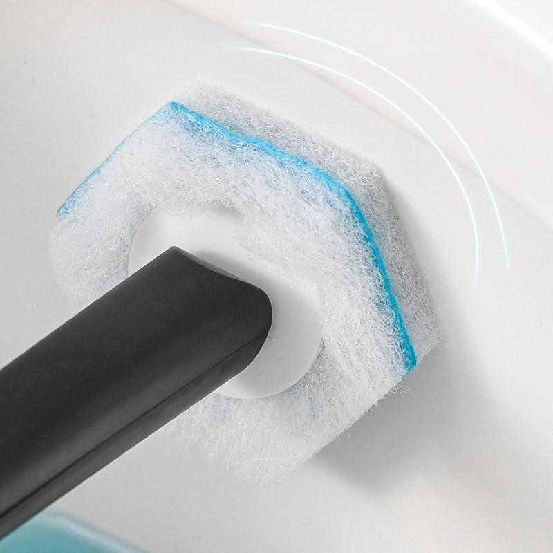 Sanitary toilet cleaner wand with replaceable blue scrubbing pads for thorough cleaning