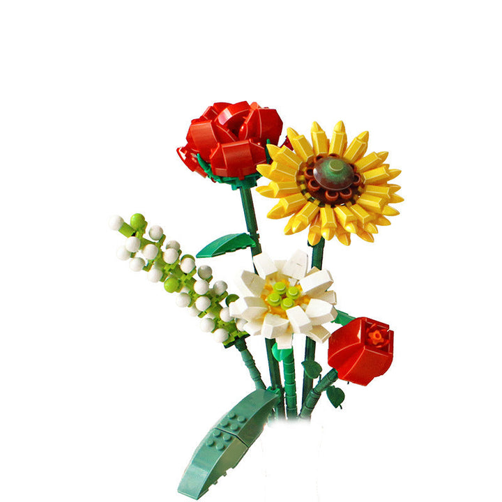 Finished botanical building block bouquet as a centerpiece, elegant home decor.