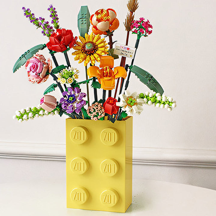Adult DIY botanical building blocks kit, creative floral arrangement for home decor.