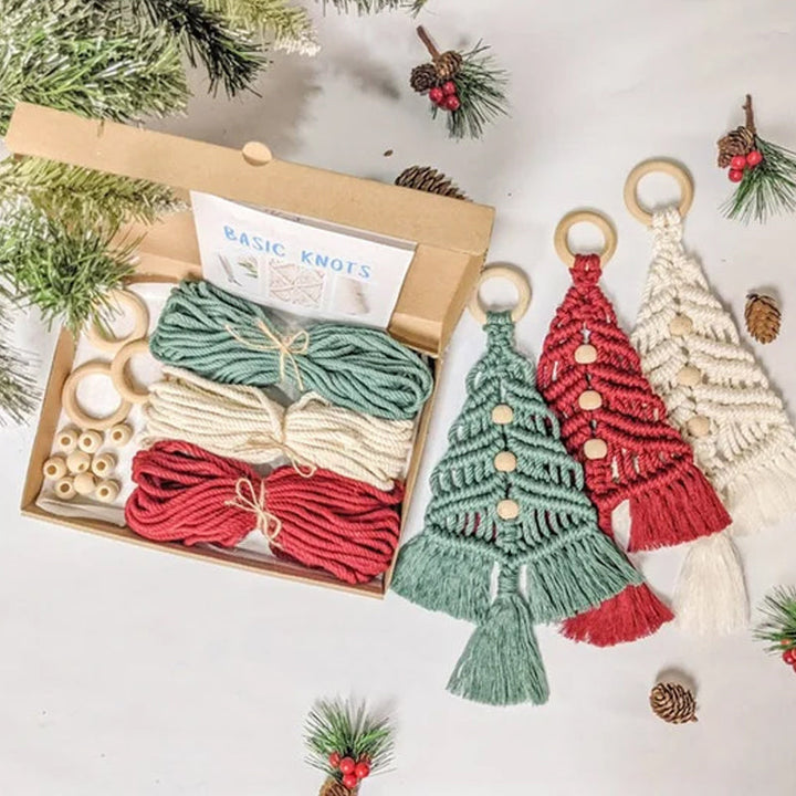 DIY Christmas Tree Craft Kit with green felt tree, pom-poms, and ornaments, for festive family fun.
