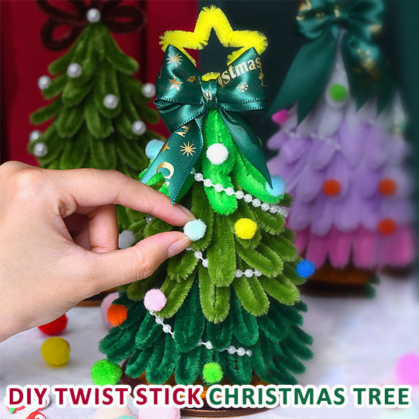 DIY Christmas Tree Kit with colorful pipe cleaners, pompoms & glitter for festive crafting