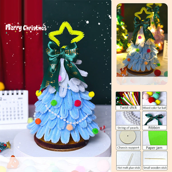Step-by-step assembly of a DIY Christmas tree, highlighting the ease and fun of this craft kit