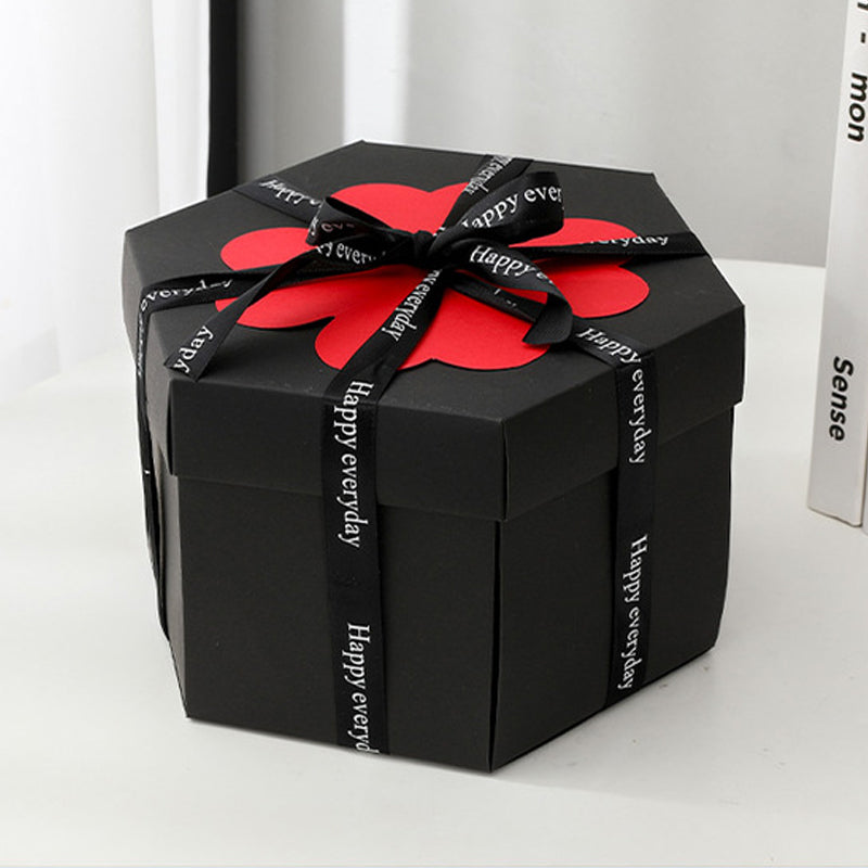 Couple's anniversary surprise box, an open explosion photo album with romantic custom decorations & memories