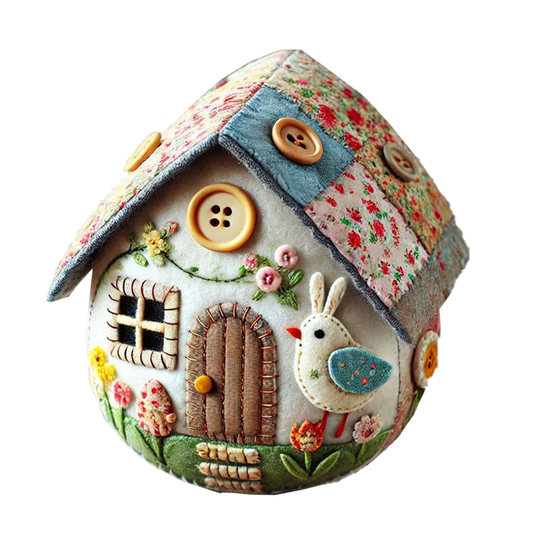 Detail shot of embroidered elements on the felt Easter egg house decor