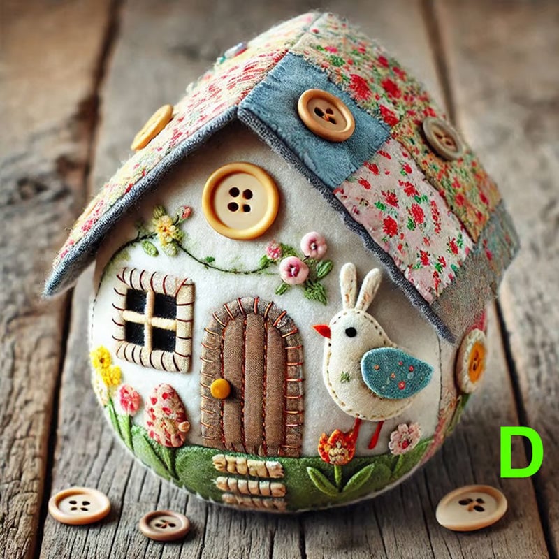 Various colored felt pieces and embellishments from the DIY Easter egg house kit