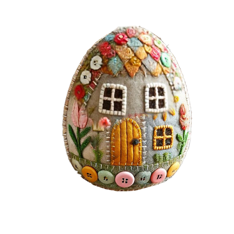Kids proudly showing their finished handmade felt Easter egg houses