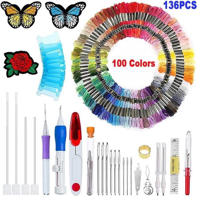 Full Magic Embroidery Pen Set box with all accessories, ready for immediate DIY crafting and textile art