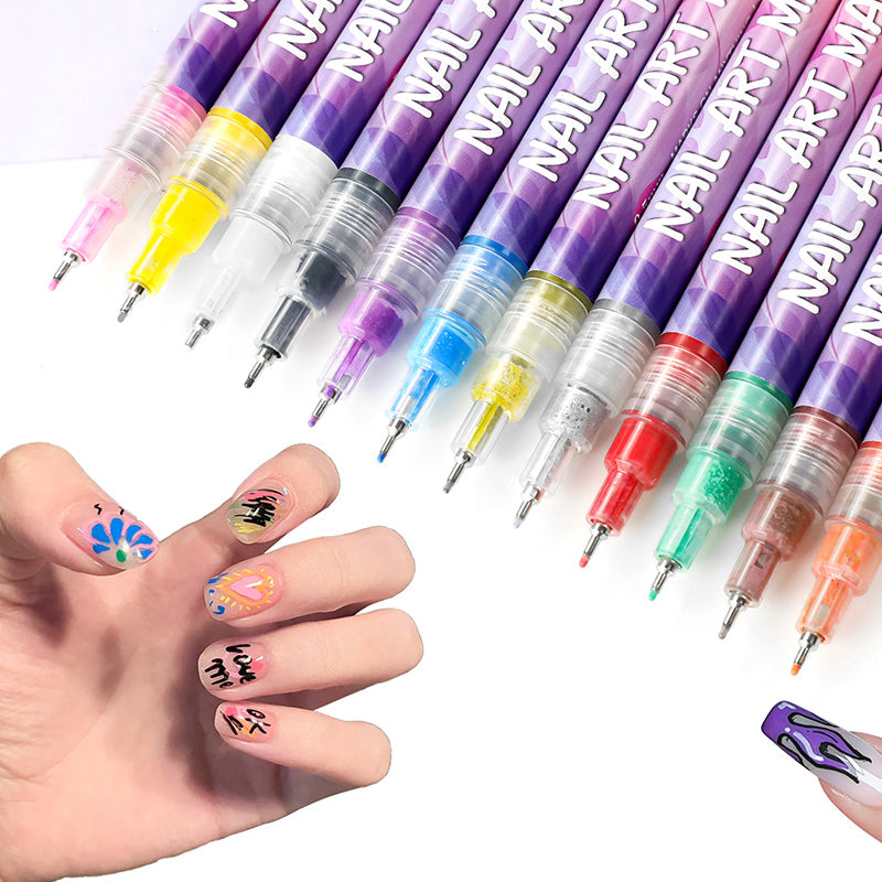 DIY Nail Art Precision Doodle Pen Set, 12 vibrant colors for intricate designs on nails