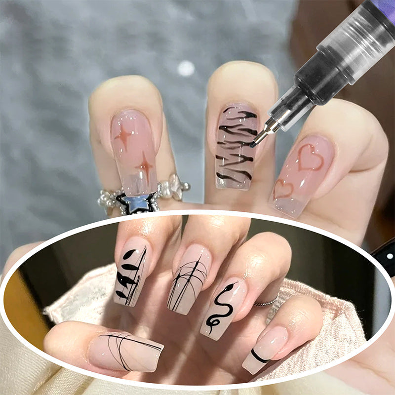 Hand holding a purple DIY nail art doodle pen, ready for creative nail designs & crafts