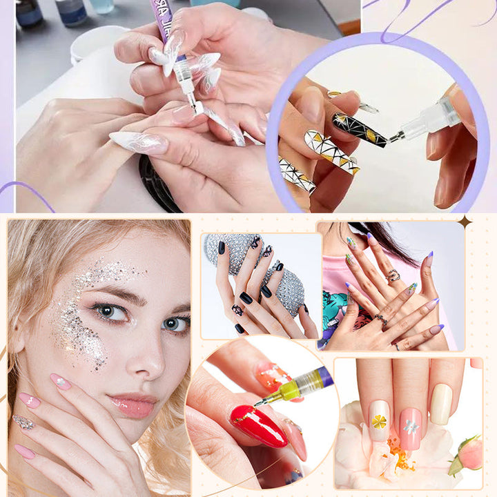 Nail polish bottle next to DIY nail art doodle pens, illustrating application for creative nails