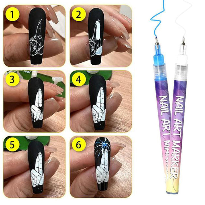 Swatches of all 12 DIY nail art doodle pen colors on a white background, showcasing vibrancy