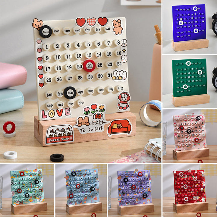 DIY perpetual desk calendar kit for home decor, featuring birch wood and ABS plastic components