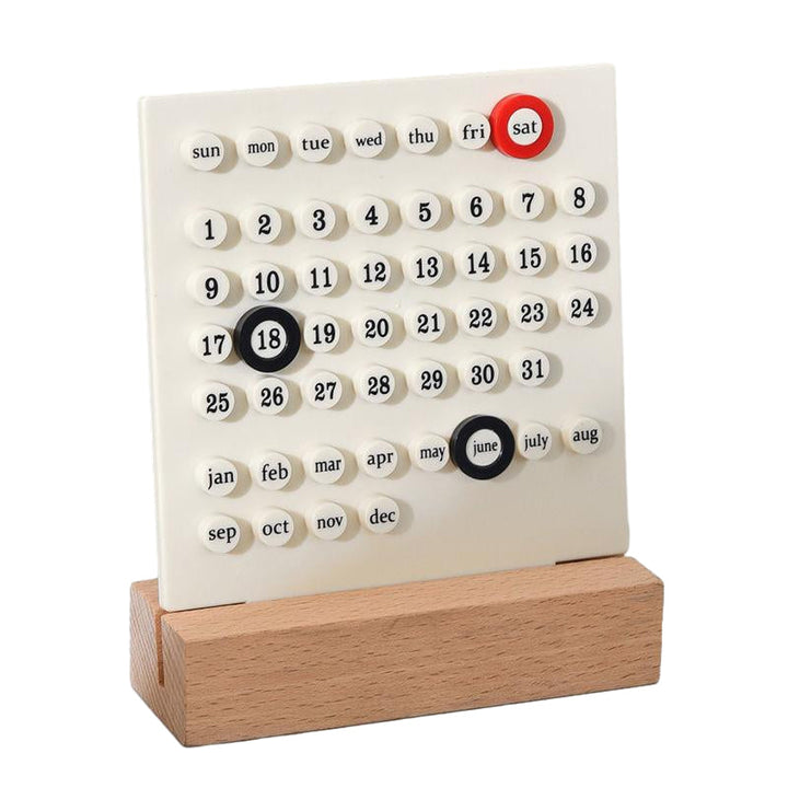 Perpetual desk calendar components in birch wood and ABS for a DIY assembly
