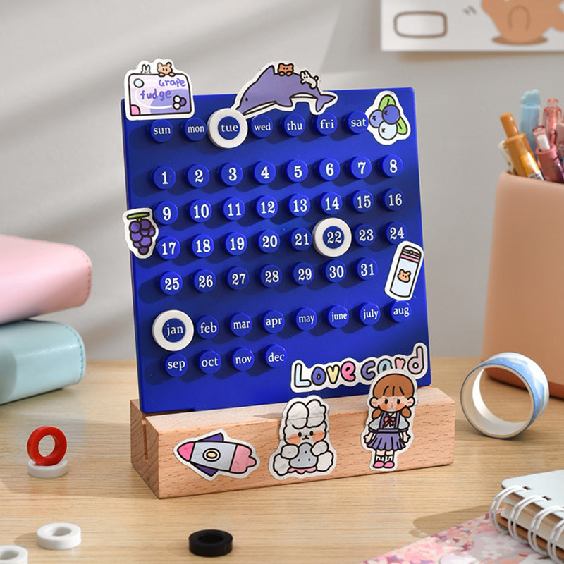 Unassembled DIY perpetual desk calendar kit, ready for crafting and personalization