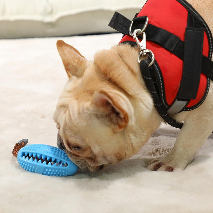 Dog interactive chew toy with dental cleaning nubs and treat dispenser, natural rubber pet dental health