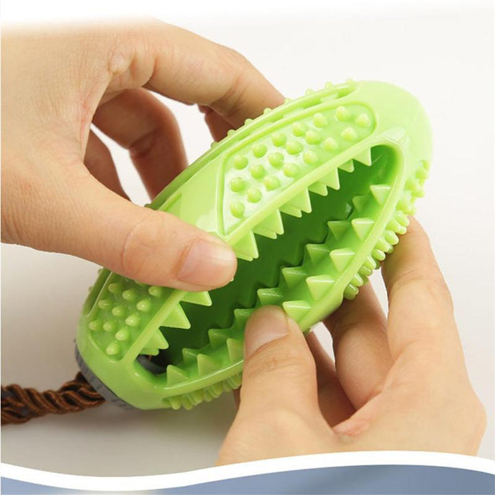 Durable natural rubber dog toy designed for dental cleaning and treat dispensing, enrichment for pets