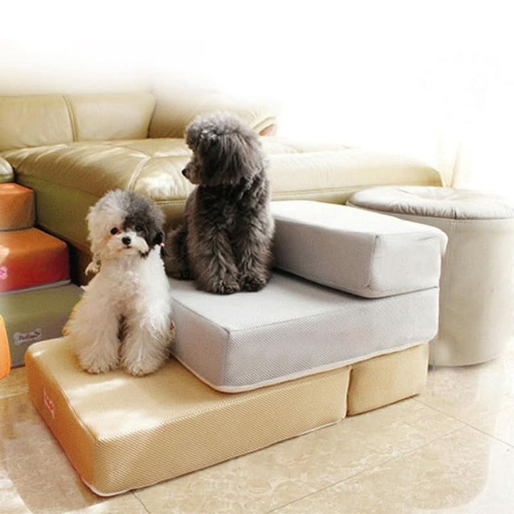 Foam dog steps with washable cover, ensuring safe pet access to your couch or bed.