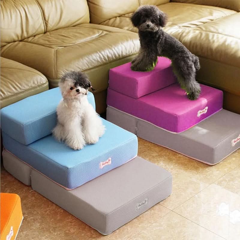 Comfortable pet steps for bed & couch, helping senior pets with joint support & easy mobility.
