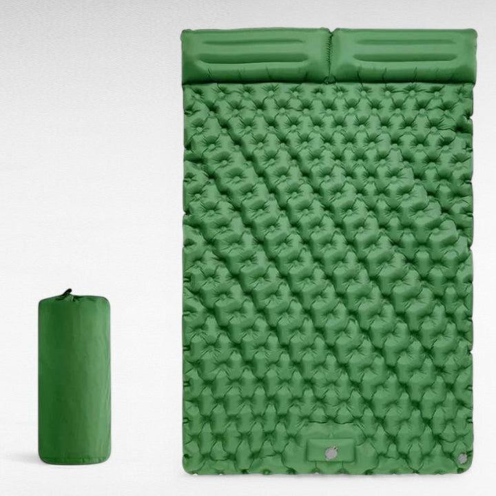 Double camping air mattress for 2 people, fast inflation & portable comfort.