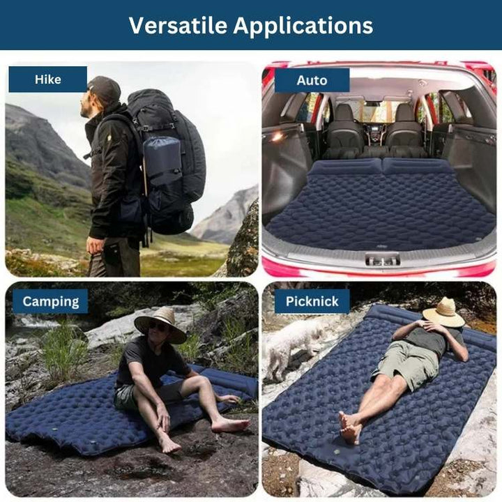 Lightweight, portable double air mattress. Perfect 2-person sleeping pad for backpacking, travel, & camping.