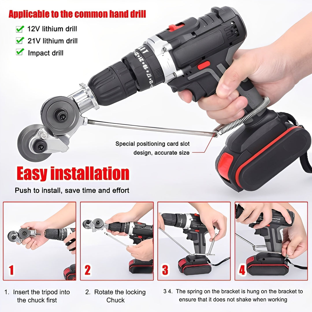 Drill Powered Cutting Tool: Efficiently shear sheet metal, perfect for fabrication and workshop tasks.