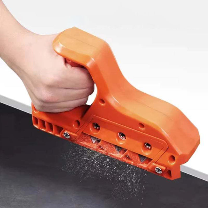 Drywall Chamfer Hand Planing Tool in action, creating smooth beveled edges on gypsum panels