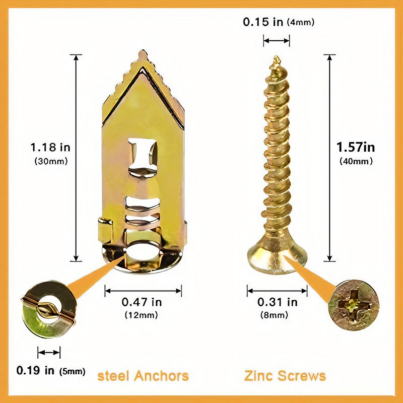 Complete set of fasteners: drywall anchors and zinc screws for reliable picture hanging