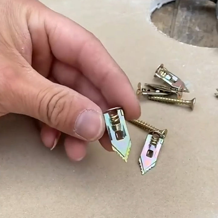 Close-up of zinc screws and carbon steel drywall anchors, secure mounting hardware for DIY projects