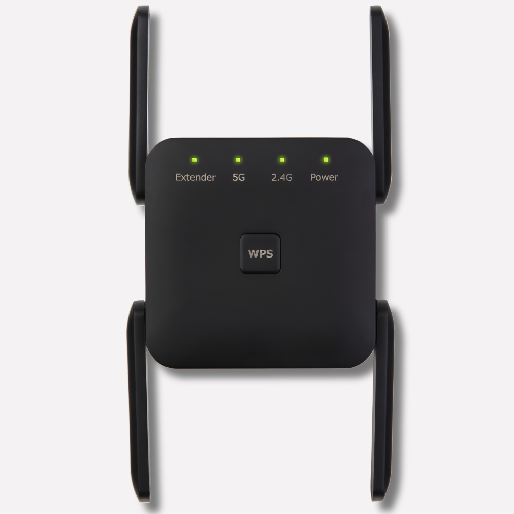 Dual-band 5G WiFi booster & signal extender for home & office. Improves wireless network connectivity & internet speed.