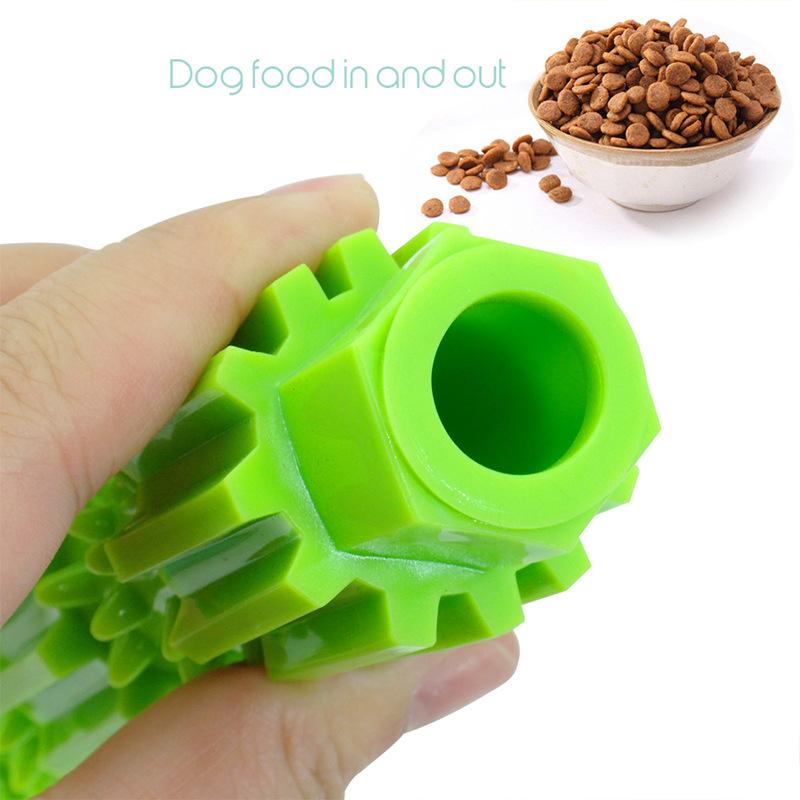 Close-up of a dog dental chew toy, showcasing its ridges and nubs for effective teeth cleaning
