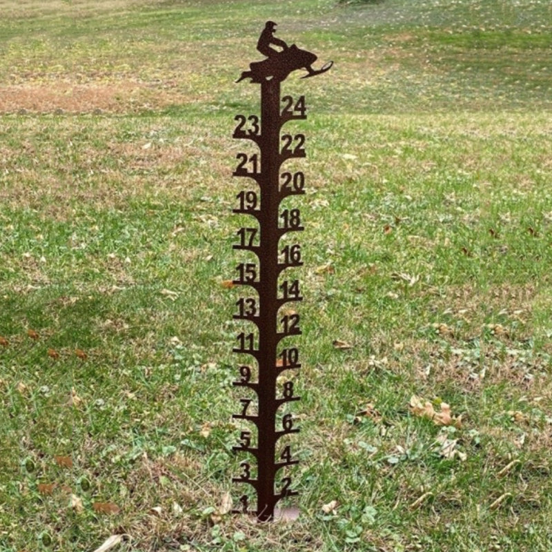Artistic metal snow depth gauge, functional weather tracker & elegant garden accessory
