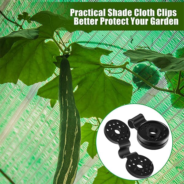 Shade net clip securing garden fabric, protecting plants from sun with easy install design