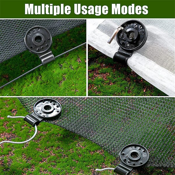 Easy install shade net clips, designed for securing garden fabrics and outdoor plant protection