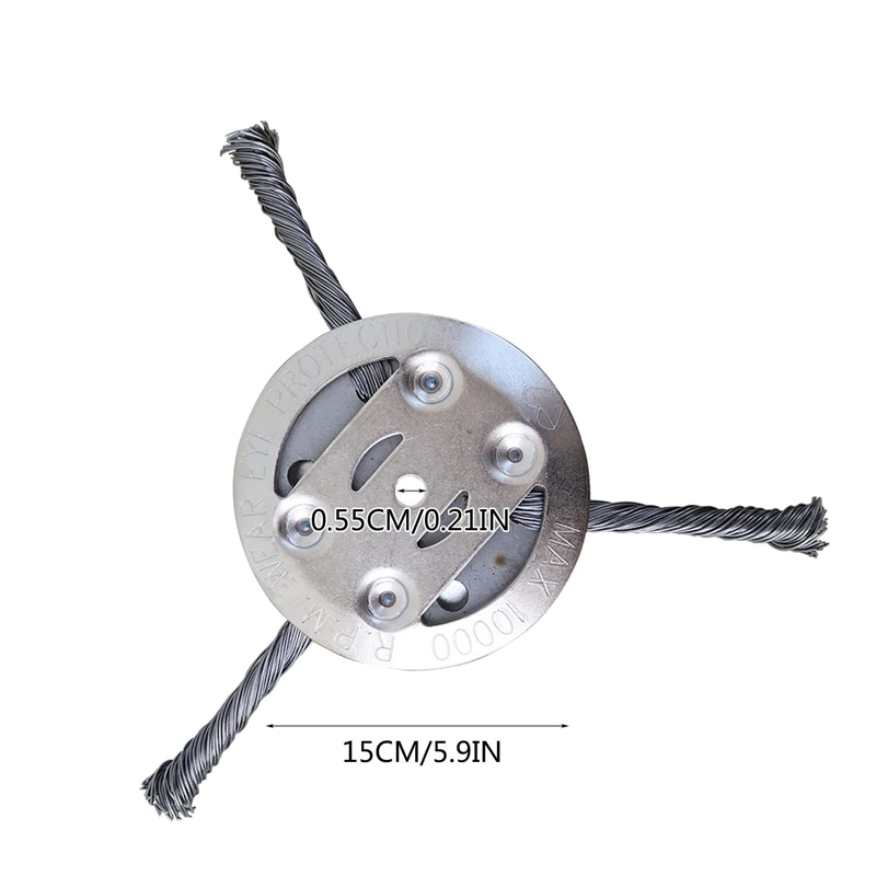 Powerful steel wire trimmer attachment, specifically for heavy-duty weed removal.