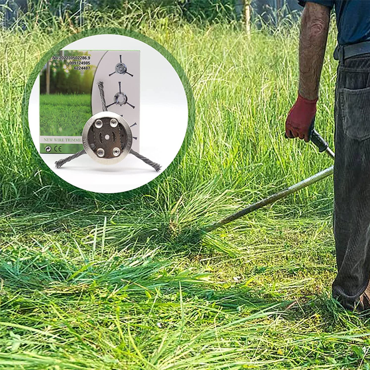 Multipurpose steel wire trimmer head for effective landscaping and garden work.