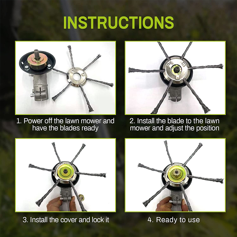 Universal fit steel wire trimmer head, enhancing efficiency in lawn care.