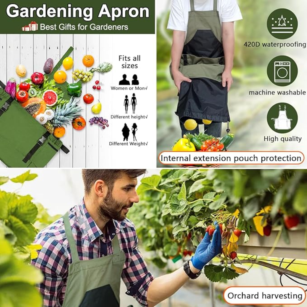 Unisex gardening apron, durable canvas, with spacious tool pockets for efficient organization during yard work & planting.