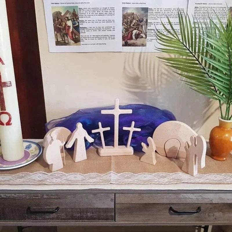 Wooden Easter Resurrection Scene, intricate religious decoration for Christian homes, a festival accent.