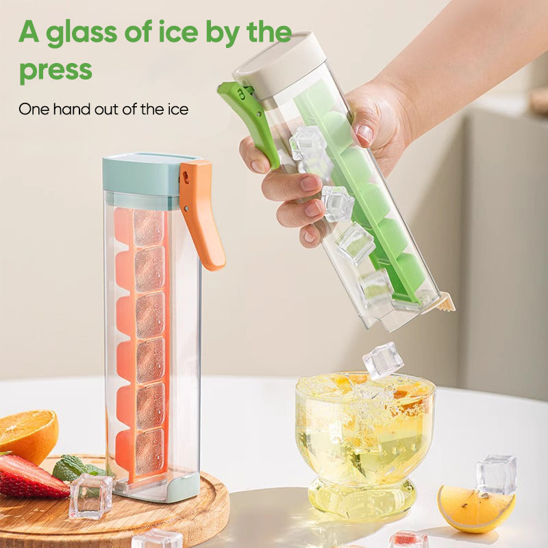 Easy-release ice cube tray for kitchen with pearly white cubes, perfect for beverages