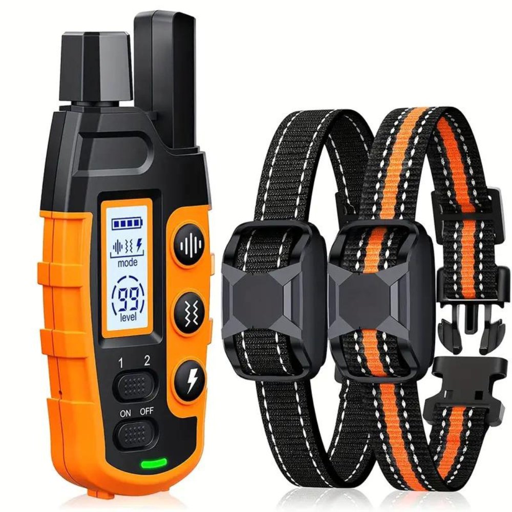 Waterproof & rechargeable remote dog training collar; ideal for pet behavior and obedience.