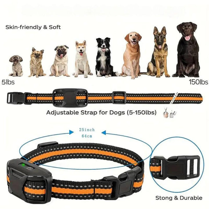 Remote control dog training collar for pet behavior management, obedience, and humane training.