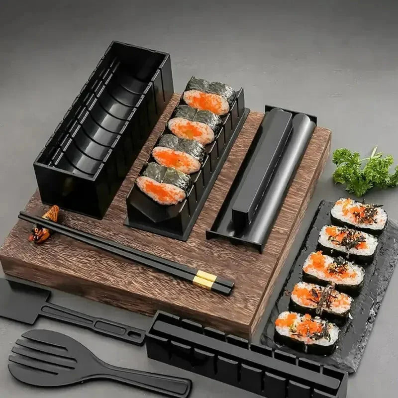 Effortless home sushi making kit with molds for perfectly shaped DIY rolls. Great for beginners & healthy meal prep.