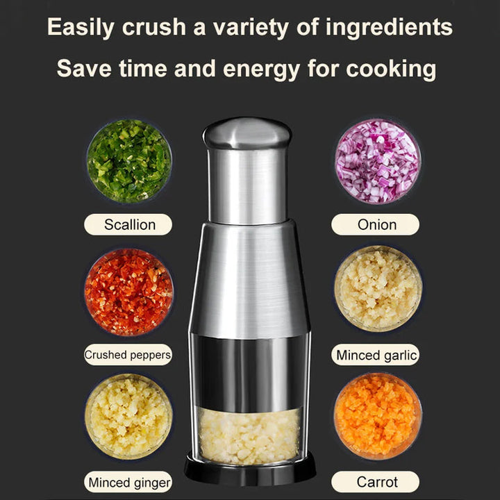 Effortless stainless steel garlic press chopper for quick food prep
