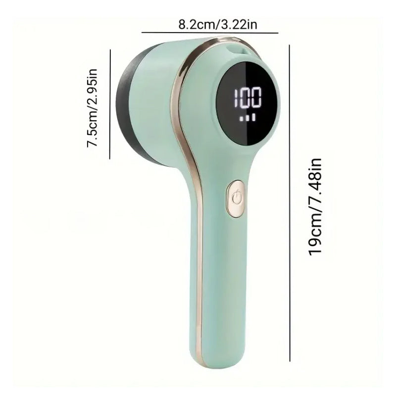Electric Clothes Lint Remover Fabric Shaver on a wooden surface, highlighting its modern aesthetics