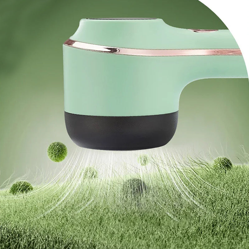 Close-up of Electric Clothes Lint Remover Fabric Shaver with stainless steel mesh head, ergonomic design