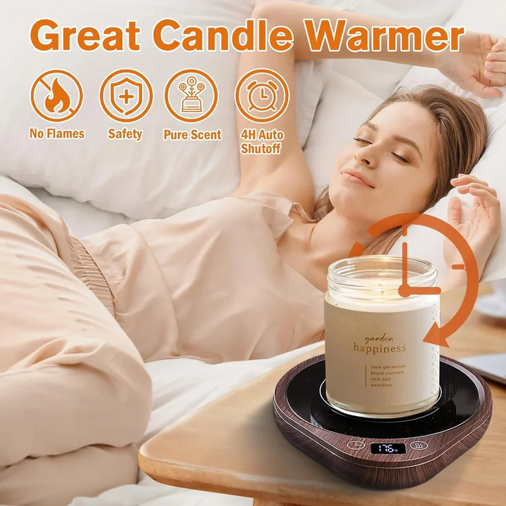 Home office electric mug warmer with adjustable temperature settings to keep your coffee, tea, or hot chocolate warm.