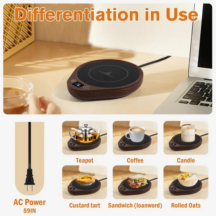 Safe electric beverage warmer with auto shut-off feature, ideal for keeping your coffee cup perfectly warm.