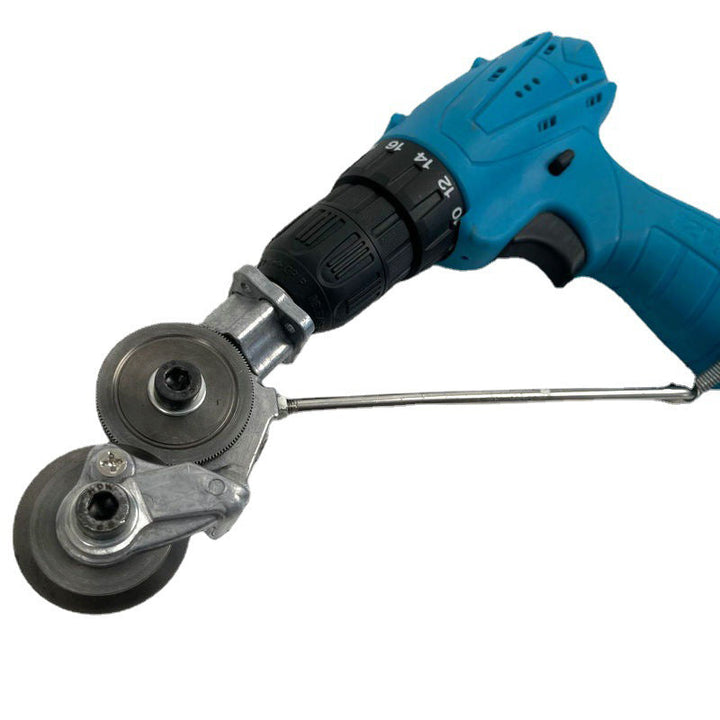 Automotive tool: electric drill shears for precise metal cutting and fabrication, durable design.