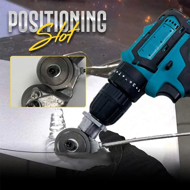 Innovative drill cutting tool, sheet metal nibbler attachment for electric drills, durable hardware.